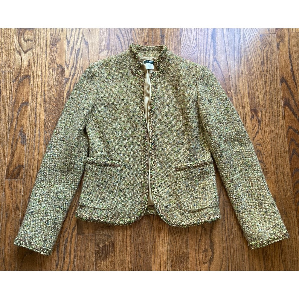 Vintage J.Crew Blazer Jacket Womens Size 2 Greenwich Tweed Wool Blend Lined